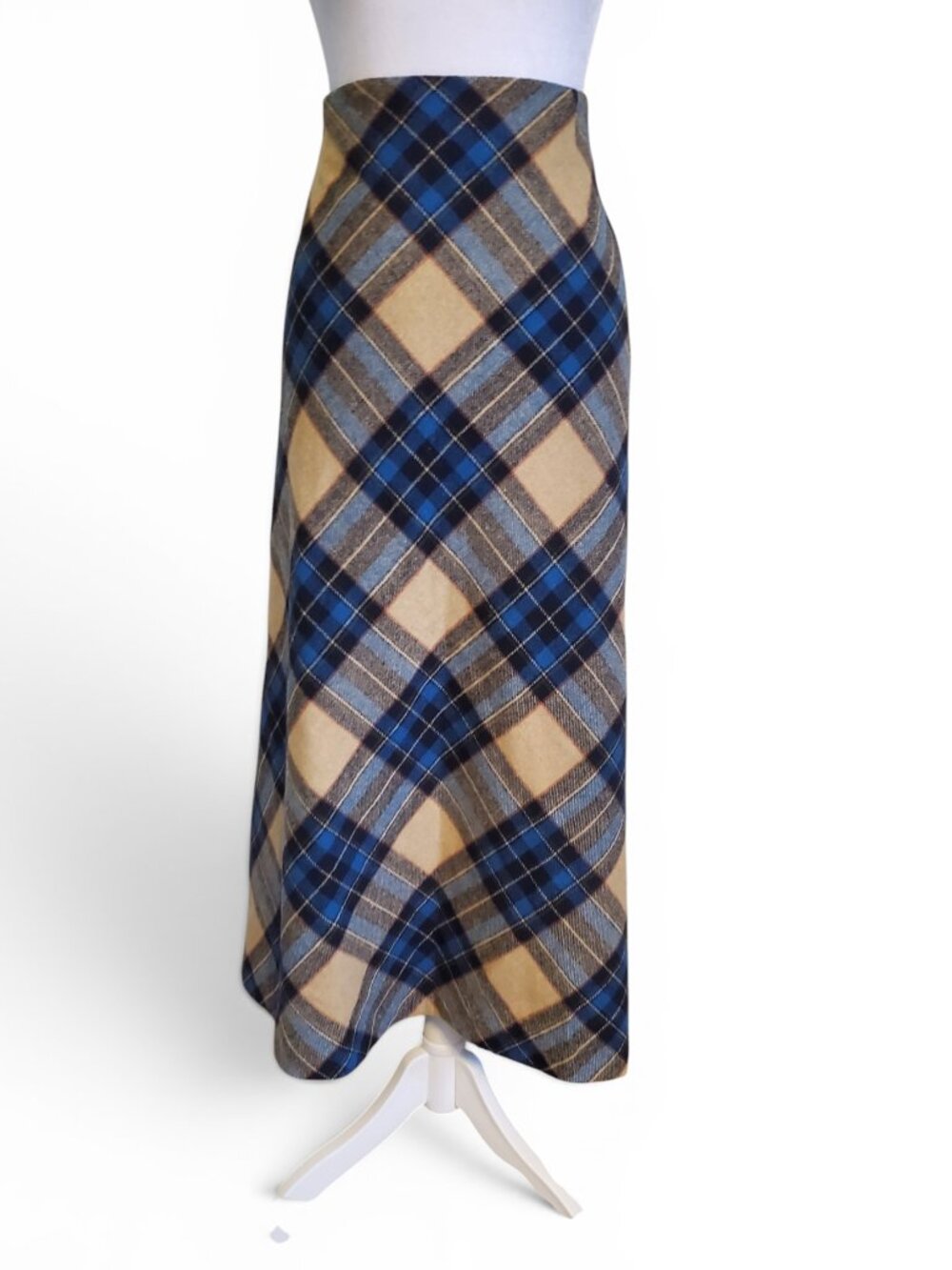 Chadwicks of Boston Blue Brown Tartan Plaid Wool Maxi Skirt Women's Size 18